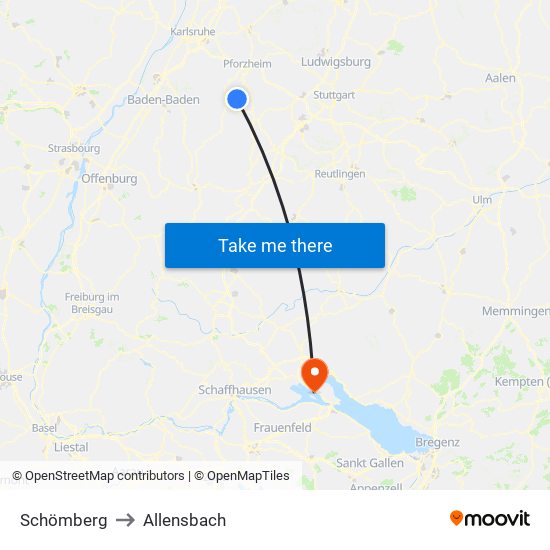 Schömberg to Allensbach map