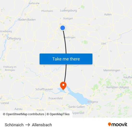 Schönaich to Allensbach map