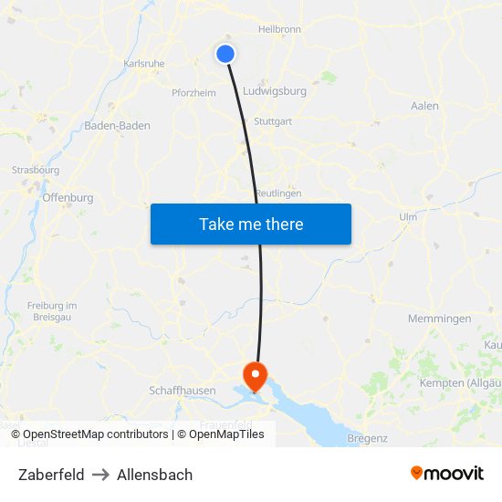 Zaberfeld to Allensbach map