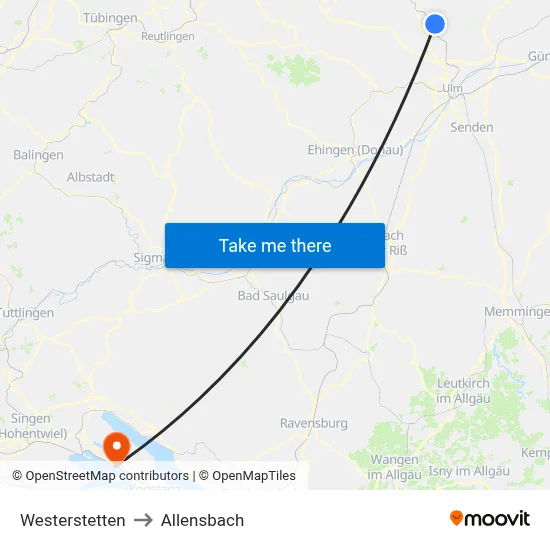Westerstetten to Allensbach map