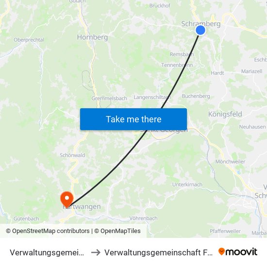 Verwaltungsgemeinschaft Schramberg to Verwaltungsgemeinschaft Furtwangen Im Schwarzwald map