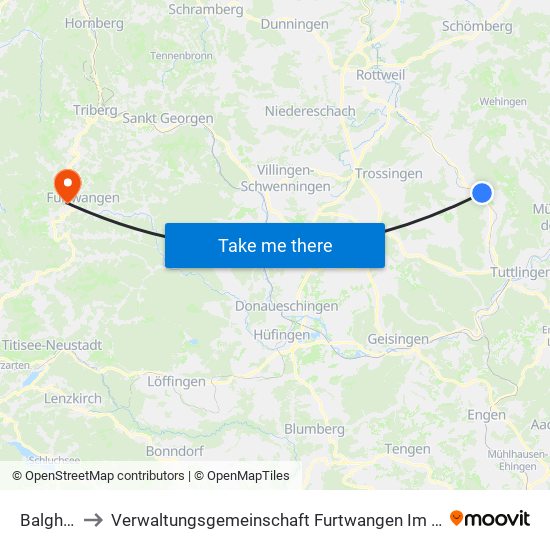 Balgheim to Verwaltungsgemeinschaft Furtwangen Im Schwarzwald map