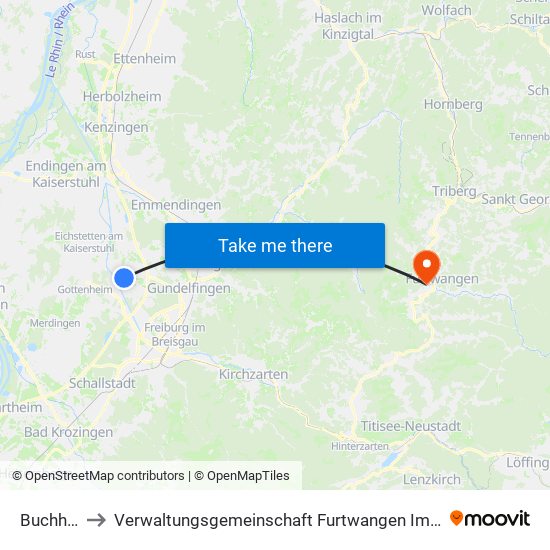 Buchheim to Verwaltungsgemeinschaft Furtwangen Im Schwarzwald map
