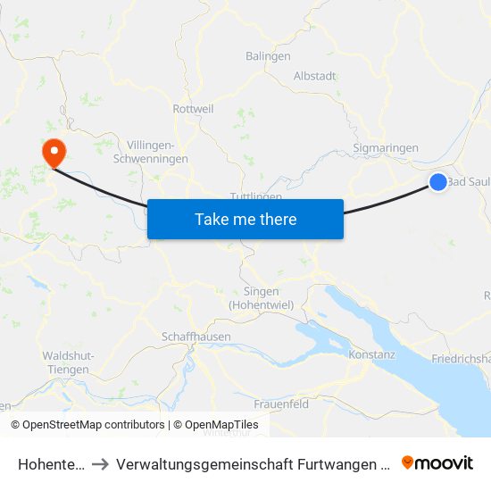 Hohentengen to Verwaltungsgemeinschaft Furtwangen Im Schwarzwald map