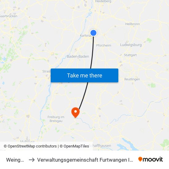 Weingarten to Verwaltungsgemeinschaft Furtwangen Im Schwarzwald map