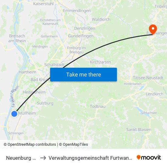 Neuenburg am Rhein to Verwaltungsgemeinschaft Furtwangen Im Schwarzwald map