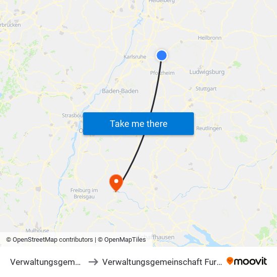 Verwaltungsgemeinschaft Bretten to Verwaltungsgemeinschaft Furtwangen Im Schwarzwald map