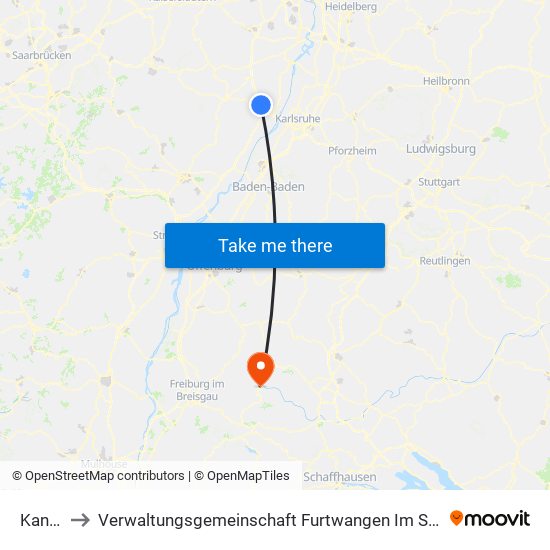 Kandel to Verwaltungsgemeinschaft Furtwangen Im Schwarzwald map