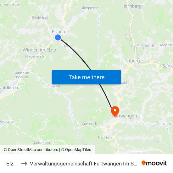 Elzach to Verwaltungsgemeinschaft Furtwangen Im Schwarzwald map