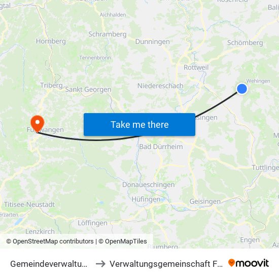 Gemeindeverwaltungsverband Heuberg to Verwaltungsgemeinschaft Furtwangen Im Schwarzwald map