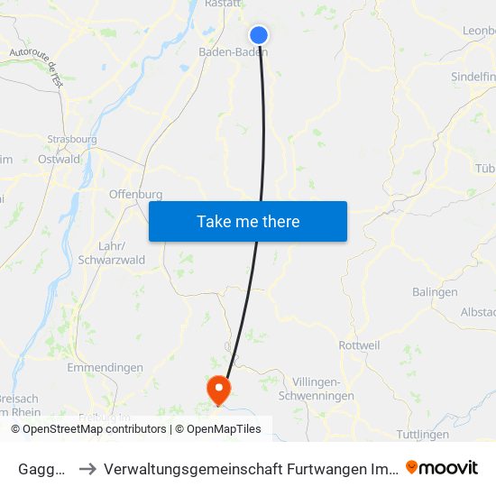 Gaggenau to Verwaltungsgemeinschaft Furtwangen Im Schwarzwald map