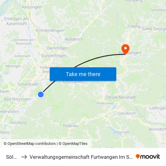 Sölden to Verwaltungsgemeinschaft Furtwangen Im Schwarzwald map