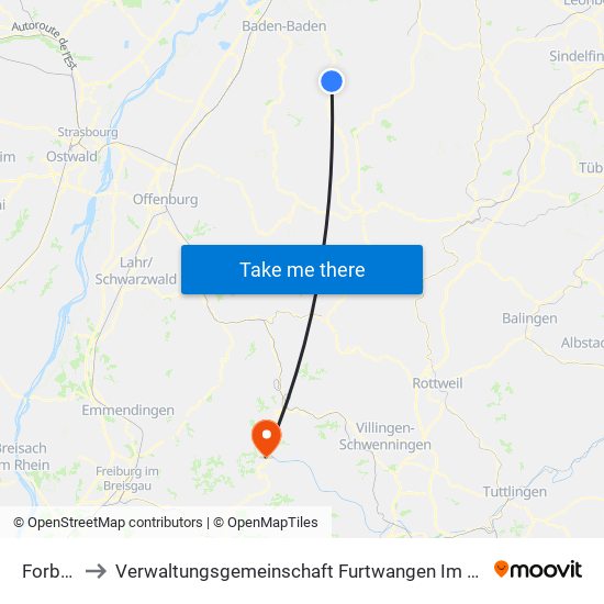 Forbach to Verwaltungsgemeinschaft Furtwangen Im Schwarzwald map