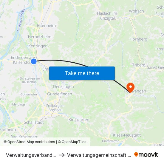 Verwaltungsverband Nördlicher Kaiserstuhl to Verwaltungsgemeinschaft Furtwangen Im Schwarzwald map