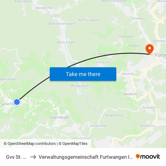 Gvv St. Peter to Verwaltungsgemeinschaft Furtwangen Im Schwarzwald map