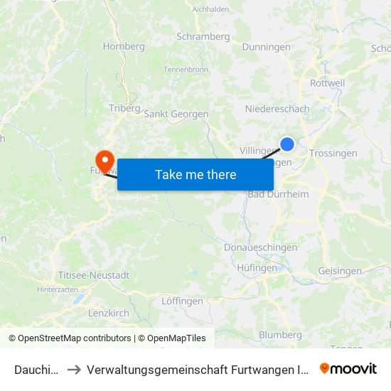 Dauchingen to Verwaltungsgemeinschaft Furtwangen Im Schwarzwald map