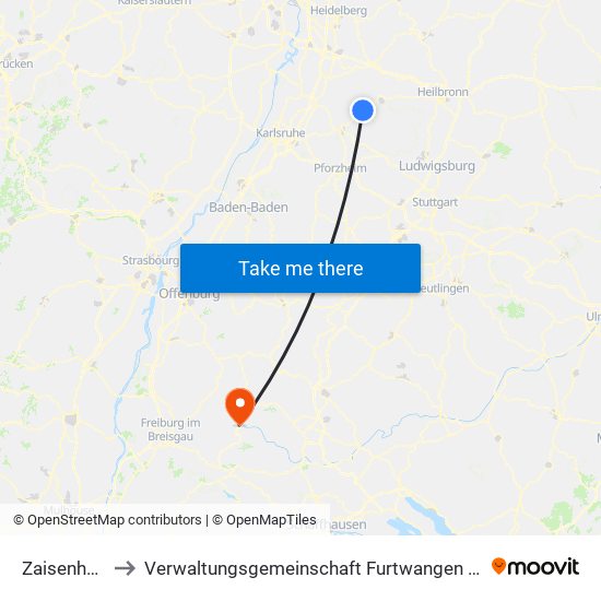 Zaisenhausen to Verwaltungsgemeinschaft Furtwangen Im Schwarzwald map