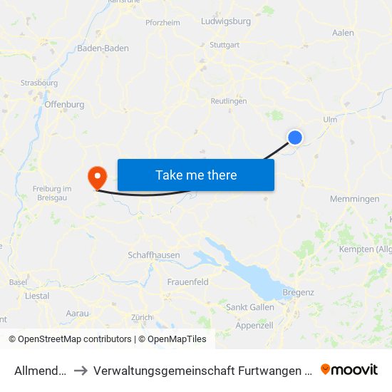 Allmendingen to Verwaltungsgemeinschaft Furtwangen Im Schwarzwald map