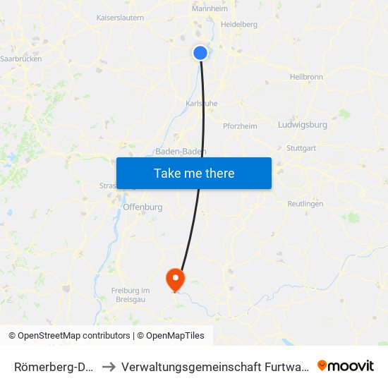 Römerberg-Dudenhofen to Verwaltungsgemeinschaft Furtwangen Im Schwarzwald map