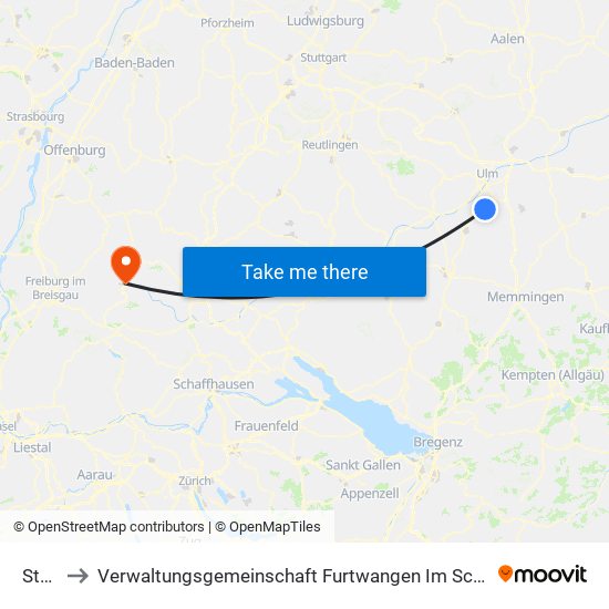 Staig to Verwaltungsgemeinschaft Furtwangen Im Schwarzwald map