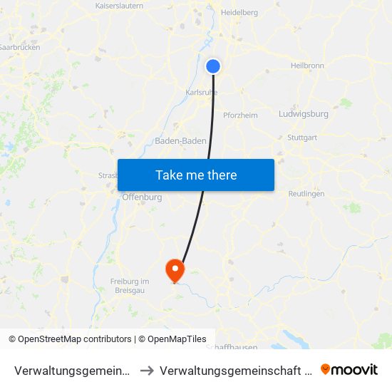 Verwaltungsgemeinschaft Graben-Neudorf to Verwaltungsgemeinschaft Furtwangen Im Schwarzwald map