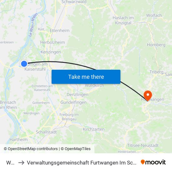 Wyhl to Verwaltungsgemeinschaft Furtwangen Im Schwarzwald map