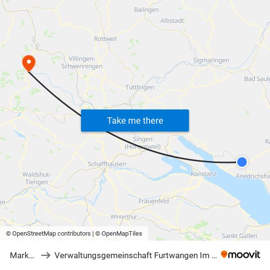 Markdorf to Verwaltungsgemeinschaft Furtwangen Im Schwarzwald map