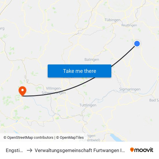 Engstingen to Verwaltungsgemeinschaft Furtwangen Im Schwarzwald map