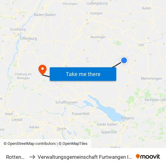 Rottenacker to Verwaltungsgemeinschaft Furtwangen Im Schwarzwald map