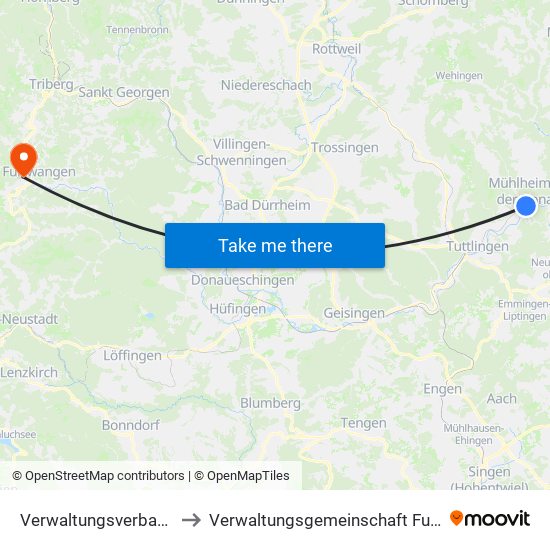 Verwaltungsverband Donau-Heuberg to Verwaltungsgemeinschaft Furtwangen Im Schwarzwald map