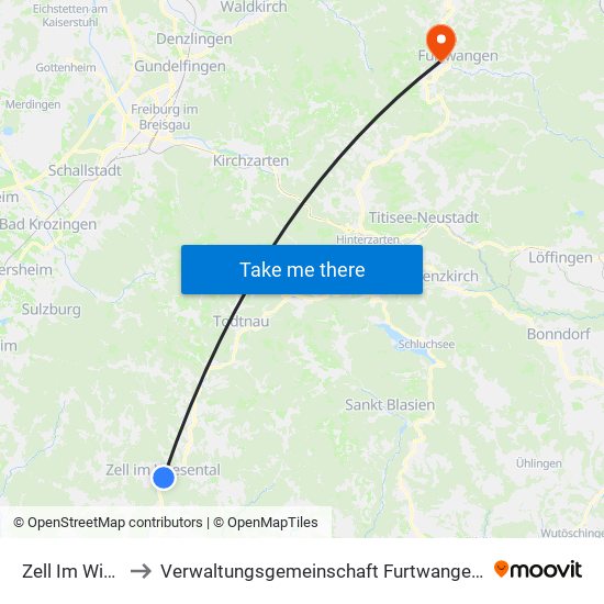 Zell Im Wiesental to Verwaltungsgemeinschaft Furtwangen Im Schwarzwald map