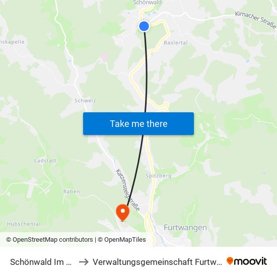 Schönwald Im Schwarzwald to Verwaltungsgemeinschaft Furtwangen Im Schwarzwald map