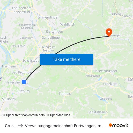 Grunern to Verwaltungsgemeinschaft Furtwangen Im Schwarzwald map