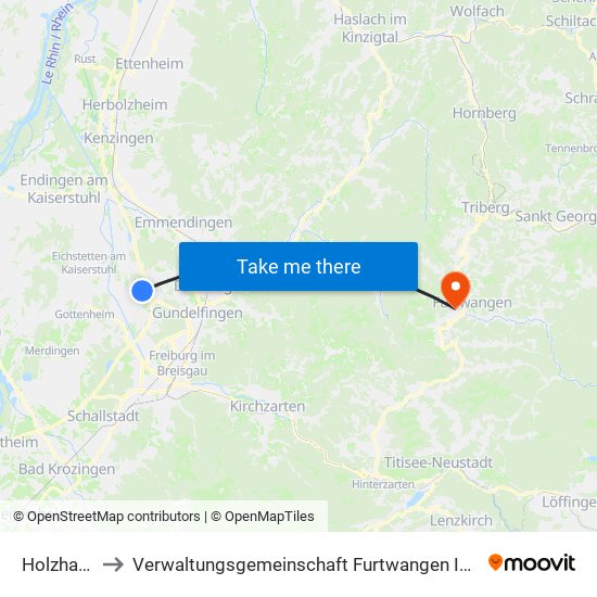 Holzhausen to Verwaltungsgemeinschaft Furtwangen Im Schwarzwald map