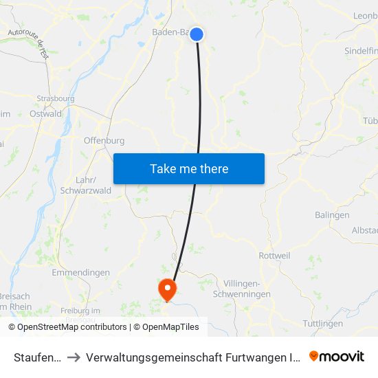 Staufenberg to Verwaltungsgemeinschaft Furtwangen Im Schwarzwald map