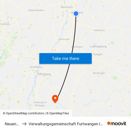 Neuenheim to Verwaltungsgemeinschaft Furtwangen Im Schwarzwald map