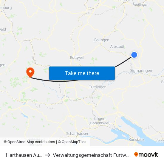 Harthausen Auf Der Scher to Verwaltungsgemeinschaft Furtwangen Im Schwarzwald map