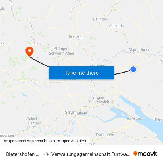 Dietershofen (Meßkirch) to Verwaltungsgemeinschaft Furtwangen Im Schwarzwald map