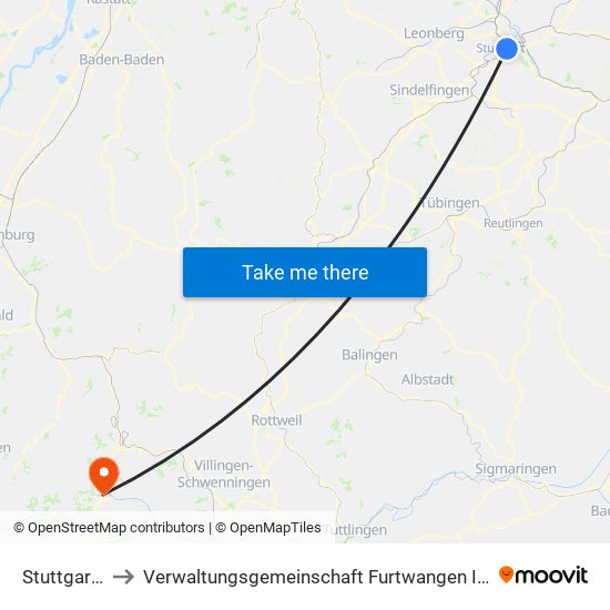 Stuttgart-Ost to Verwaltungsgemeinschaft Furtwangen Im Schwarzwald map