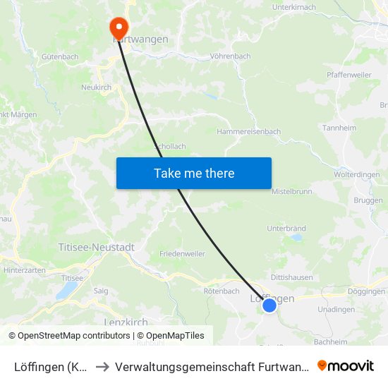 Löffingen (Kernstadt) to Verwaltungsgemeinschaft Furtwangen Im Schwarzwald map