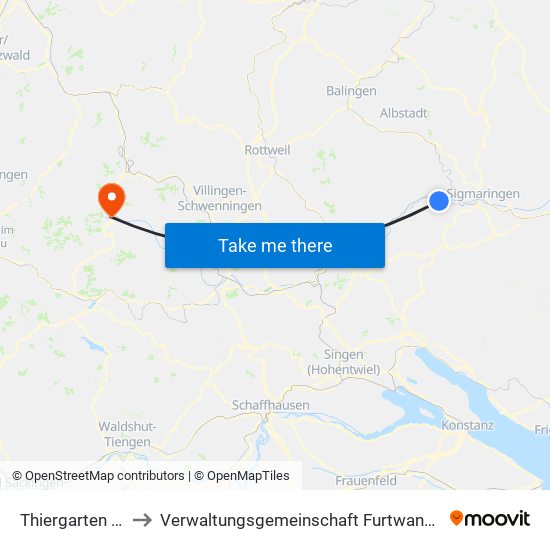 Thiergarten (Beuron) to Verwaltungsgemeinschaft Furtwangen Im Schwarzwald map