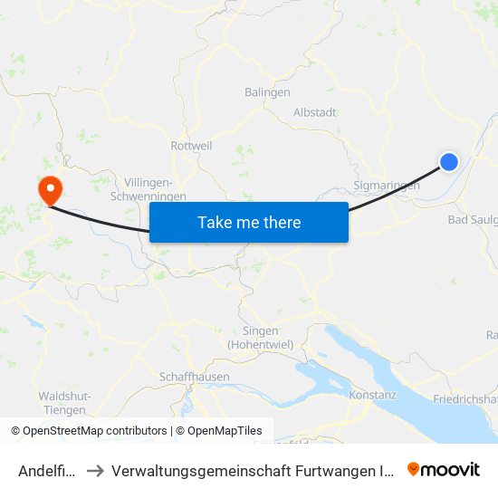 Andelfingen to Verwaltungsgemeinschaft Furtwangen Im Schwarzwald map