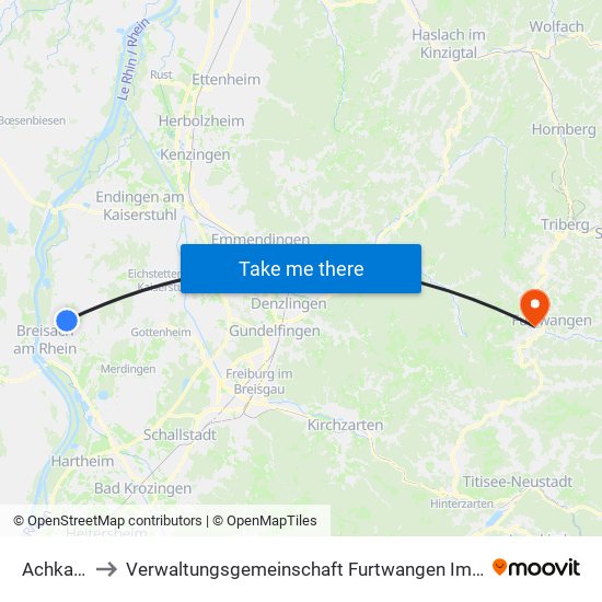 Achkarren to Verwaltungsgemeinschaft Furtwangen Im Schwarzwald map