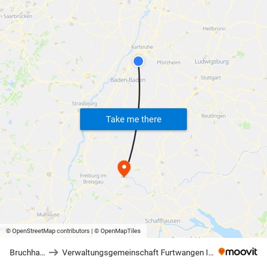 Bruchhausen to Verwaltungsgemeinschaft Furtwangen Im Schwarzwald map