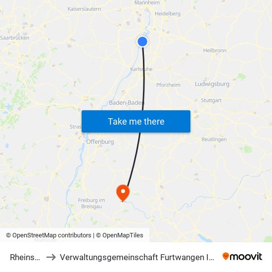 Rheinsheim to Verwaltungsgemeinschaft Furtwangen Im Schwarzwald map