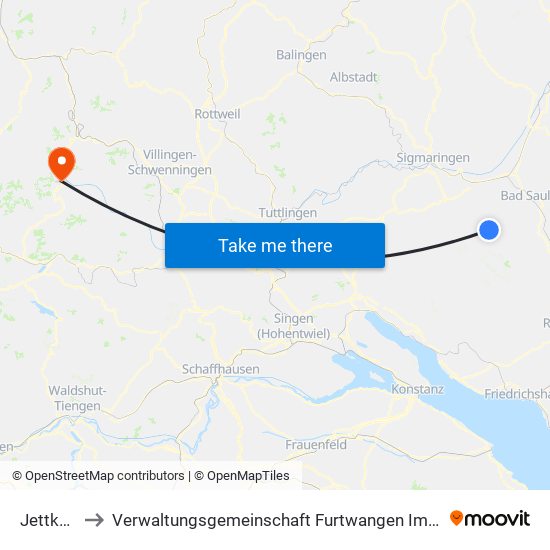 Jettkofen to Verwaltungsgemeinschaft Furtwangen Im Schwarzwald map