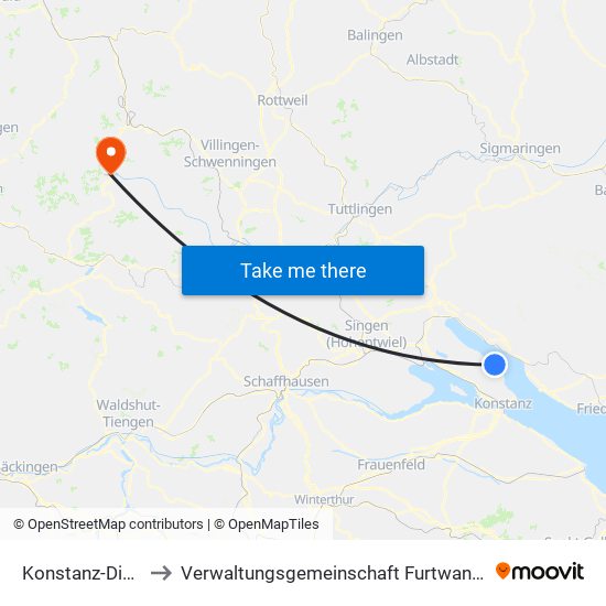 Konstanz-Dingelsdorf to Verwaltungsgemeinschaft Furtwangen Im Schwarzwald map