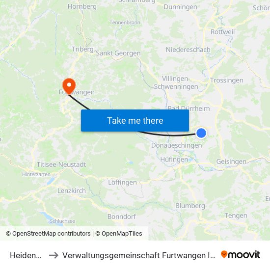 Heidenhofen to Verwaltungsgemeinschaft Furtwangen Im Schwarzwald map