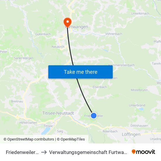 Friedenweiler (Kernort) to Verwaltungsgemeinschaft Furtwangen Im Schwarzwald map