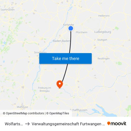 Wolfartsweier to Verwaltungsgemeinschaft Furtwangen Im Schwarzwald map